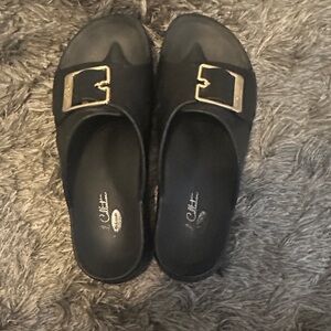 Dr. Scholl's Black Sandals with Gold Buckle - Original Goals